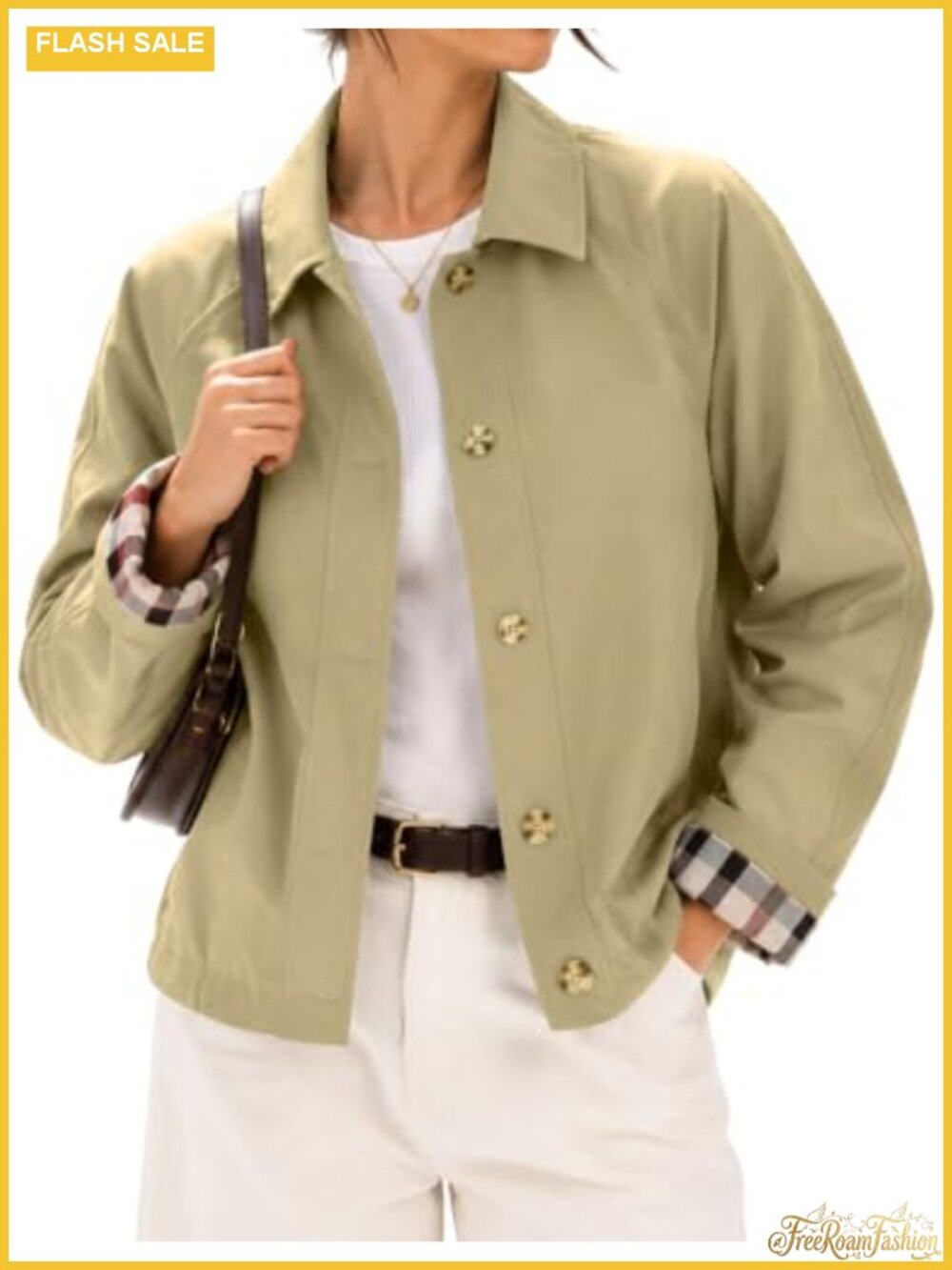Women's Lightweight Trench Jacket Plaid Lining Casual Long Sleeve with Pockets